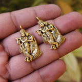 4 PIECES PACK' GOLD OXIDIZED RADHA KRISHNA CHARMS' 34x16 MM USED DIY JEWELLERY MAKING
