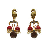 Kundan and Meena Peacock earrings with double Jhumka Red Color