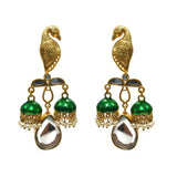 Kundan and Meena Peacock earrings with double Jhumka Green