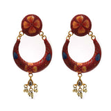 Meenakari Handworked earring with with Kunan hanging decoration Red Color