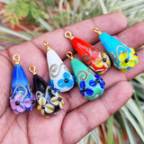 6 PCS COMBO PACK TRENDY CHARMS' 16X30 MM APPROX' PENDANTS HANDMADE LAMPWORKED ARTISTIC FROM ITALY MURANO