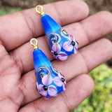 2 PCS PACK TRENDY CHARMS' 16X30 MM APPROX' PENDANTS HANDMADE LAMPWORKED ARTISTIC FROM ITALY MURANO