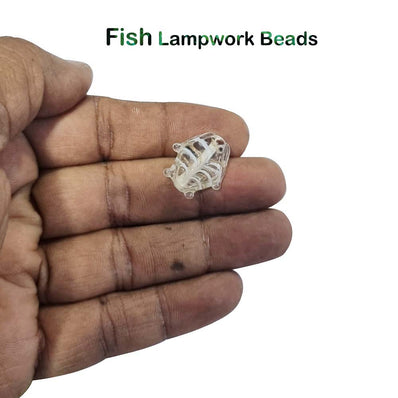 20/Pcs Lot, Handmade Fish glass beads clear white colour