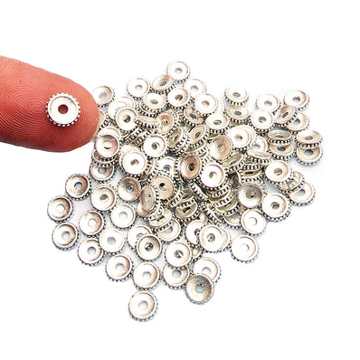 50 PCS PACK,  6 MM APPROX' METAL PLATED, SPACER BEADS, SILVER OXIDIZED FINISH