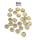 200 Pcs Pkg. LIGHT WEIGHT BEAD CAPS FOR JEWELRY MAKING IN SIZE ABOUT 9mm Gold Color