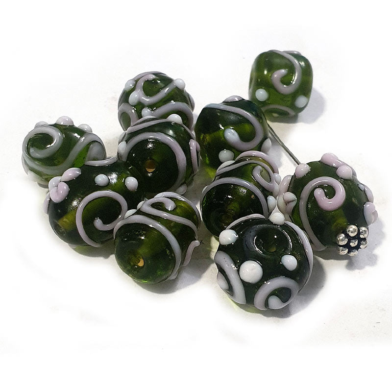10 Pcs Mix Shape Green Raised Decoration Lampwork Beads