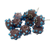 10 Pcs Mauve on Blue dotted lampwork glass beads