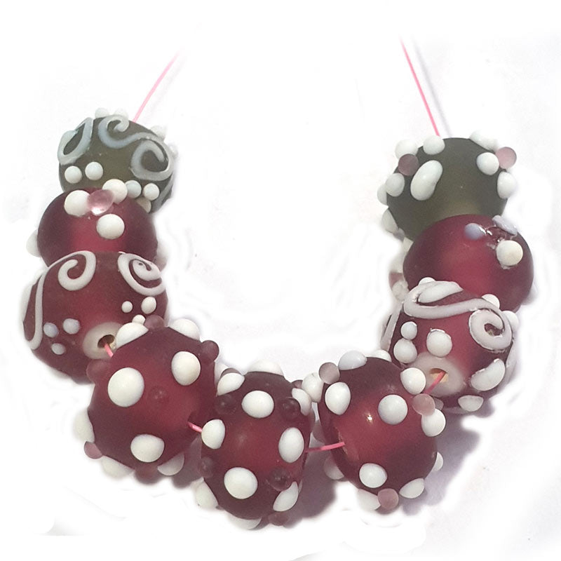 10 Pcs Matt Pink and Gray Lampwork beads