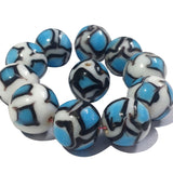 14mm Size 10 Pcs Pack, White on Turquoise Lampwork Beads