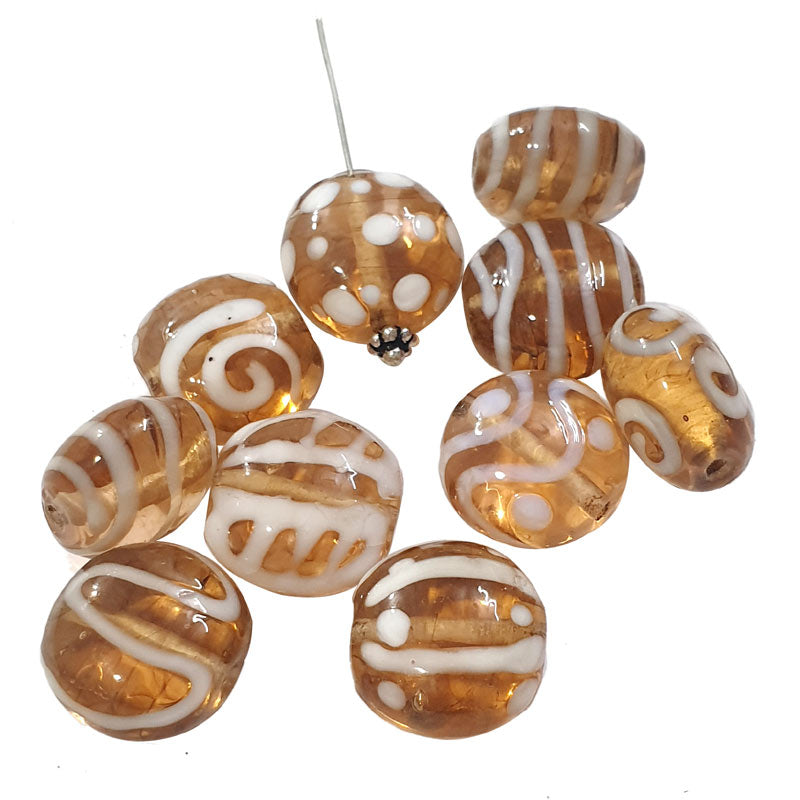 10 Pcs Assorted designs disc shape lampwork glass beads