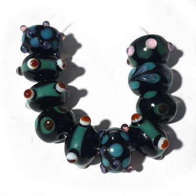 10 Pcs Mix Decoration Black Shade Rondelle Handmade desings Lampwork Beads