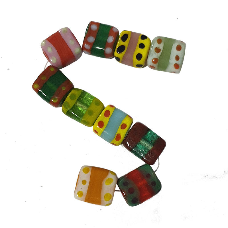 10 Pcs Mix Color Funky lampwork Beads Flat Cube