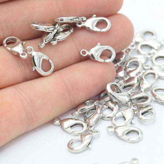 12mm Size, Lobster Clasps, Silver plated, Material Zinc, Sold by