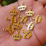 10 PIECES PACK' GOLD OXIDIZED CROWN CHARMS' 18x16 MM USED DIY JEWELLERY MAKING