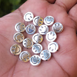 10 PIECES PACK' 10 MM' SILVER OXIDIZED SMILEY METAL BEADS USED IN DIY JEWELLERY MAKING
