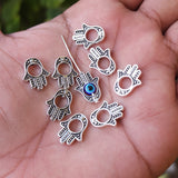 20 PIECES PACK' 16x9 MM' SILVER OXIDIZED HAMSA HAND METAL BEADS USED IN DIY JEWELLERY MAKING