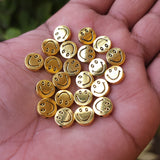 10 PIECES PACK' 10 MM' GOLD OXIDIZED SMILEY METAL BEADS USED IN DIY JEWELLERY MAKING