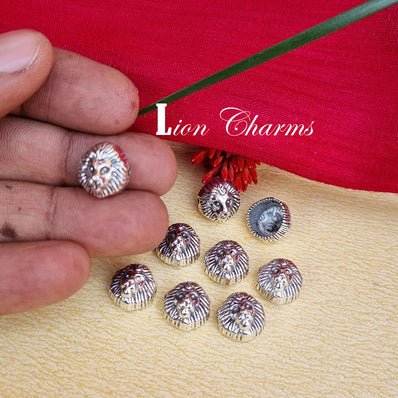 10 Pcs Pack, Lion Head Bead for bracelets making in silver, size about 12mm