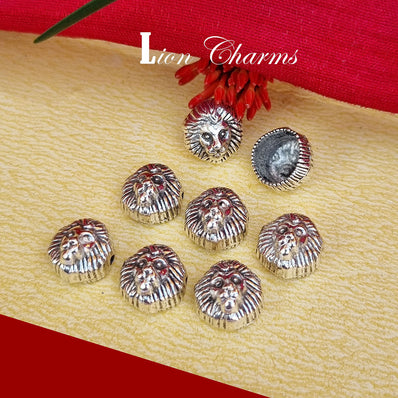 10 Pcs Pack, Lion Head Bead for bracelets making in silver, size about 12mm