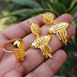 3 PIECES SET' NECKACE , EARRING AND RING 'GOLD MICRO PLATED LONG NECKLACE SET