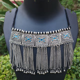AFGHANI STYLE' SILVER OXDIZED ENAMEL WORK SINGLE DORI CHOKER NECKLACE SOLD BY PER PIECE PACK