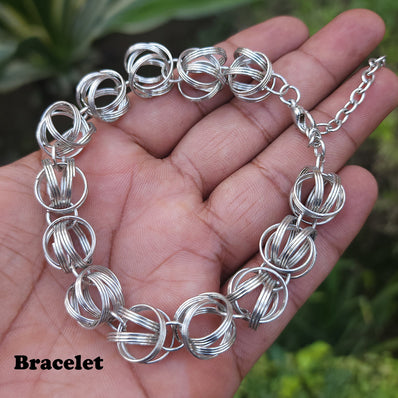 CRAFTY' HANMADE WIRE WORK STAINLESS STEEL LONG NECKLACE SET ' NECKLACE AND BRACELET COMBO PACK