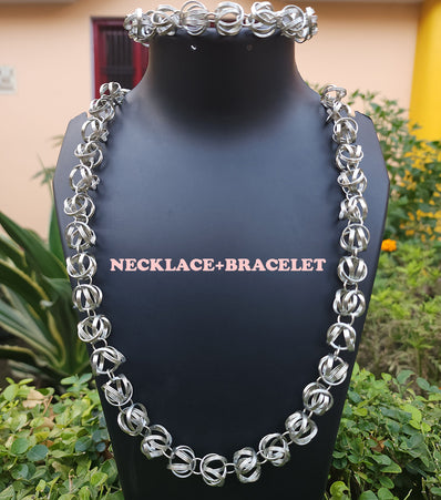 CRAFTY' HANMADE WIRE WORK STAINLESS STEEL LONG NECKLACE SET ' NECKLACE AND BRACELET COMBO PACK