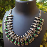 KOLHAPURI STYLE' STONE STUDDED' GERMAN SILVER OXIDIZED TRENDY NECKLACE SOLD BY PER PIECE PACK