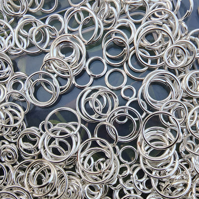 30 GRAM PACK' 4-12 MM ASSORTED MIX OF OPEN JUMP RINGS' SILVER POLISHED