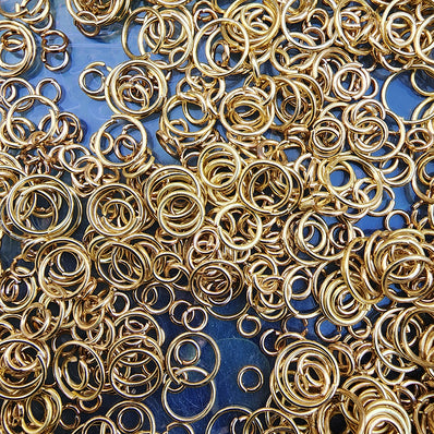 30 GRAM PACK' 4-12 MM ASSORTED MIX OF OPEN JUMP RINGS' GOLD POLISHED