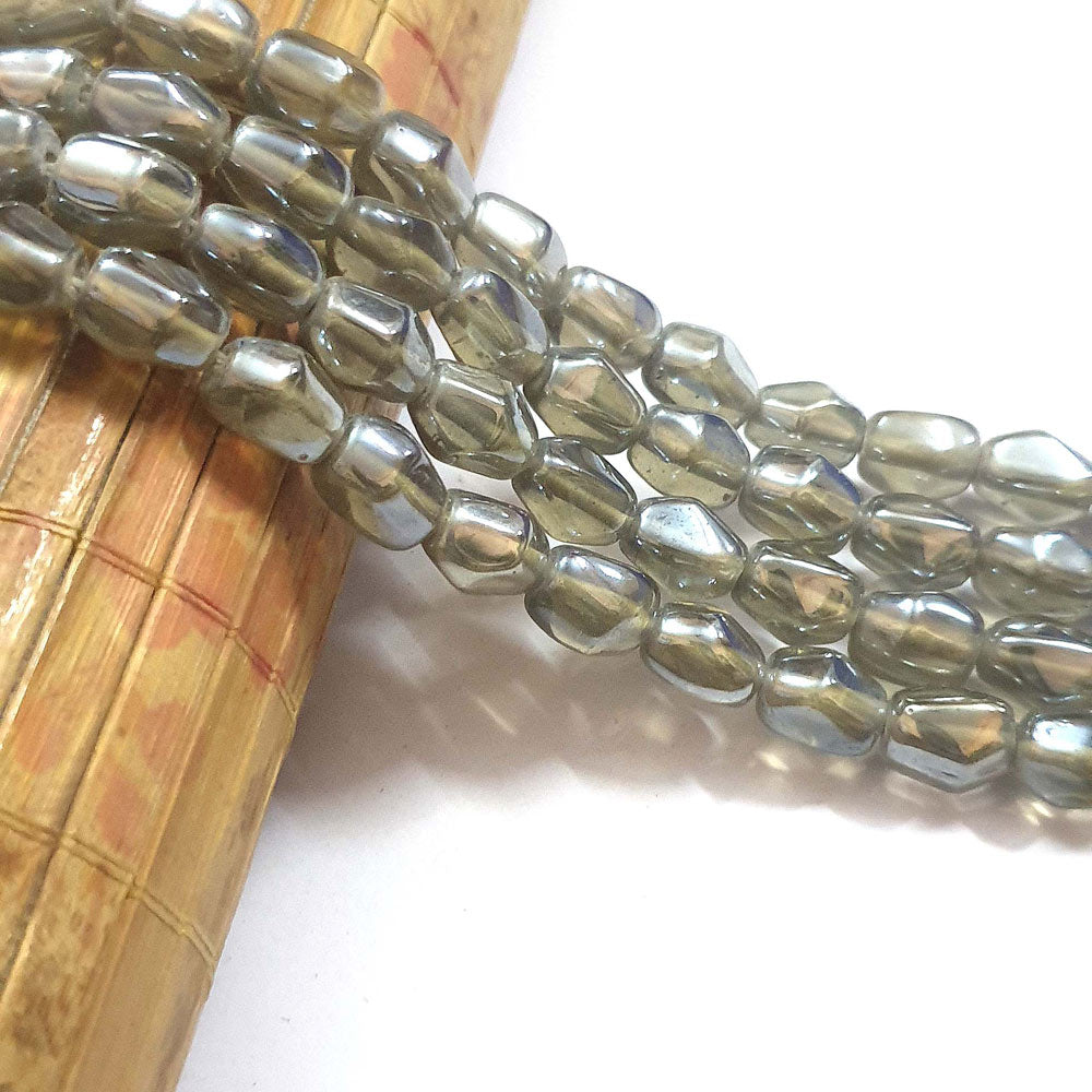 Pressed Oval Gray Color AB handmade Glass Beads