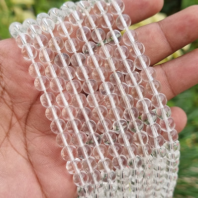 2 LINES PACK' SUPER QUALITY' SOLD BY PER LINE PACK' 8 MM SIZE' CLEAR WHITE PLAIN CRYSTAL BEADS