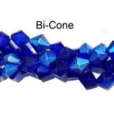 Bi Cone AB Finish Blue Fine Quality of Czechoslovakian (Czech Rep.) Crystal Beads