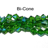 Bi Cone AB Finish Green Fine Quality of Czechoslovakian (Czech Rep.) Crystal Beads