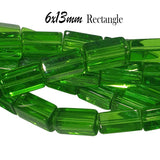 Per Line/Strand Rectangle Shape plain crystal glass beads, Green color