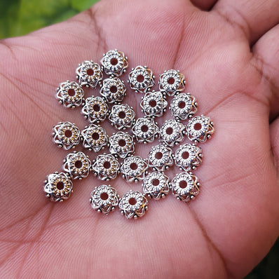 50 Pcs Pack, 108 Mm, Silver Oxidized Bead Cap Findings For Jewelry