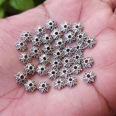 50 Pcs Pack, 108 Mm, Silver Oxidized Bead Cap Findings For Jewelry