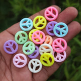 40 PIECES MIX PACK' 16 MM' PEACE SIGN ACRYLIC PASTEL COLOR BEADS USED IN DIY JEWELLERY MAKING