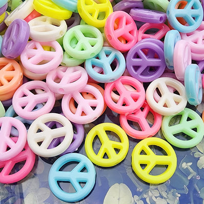 40 PIECES MIX PACK' 16 MM' PEACE SIGN ACRYLIC PASTEL COLOR BEADS USED IN DIY JEWELLERY MAKING