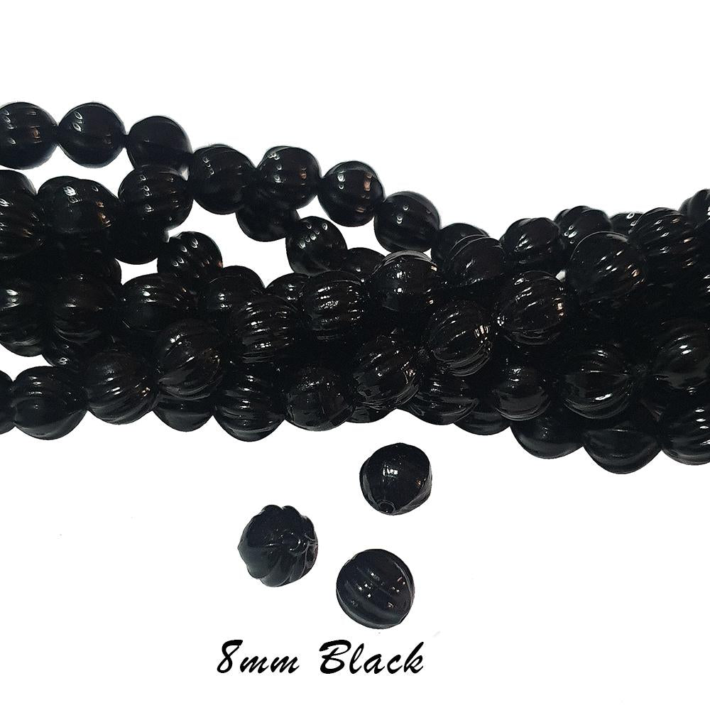 8mm Size Pumpkin courugated glass beads high quality sturg in black cotton threads 16 inches line Approx 50~51 Beads jewelry making beads