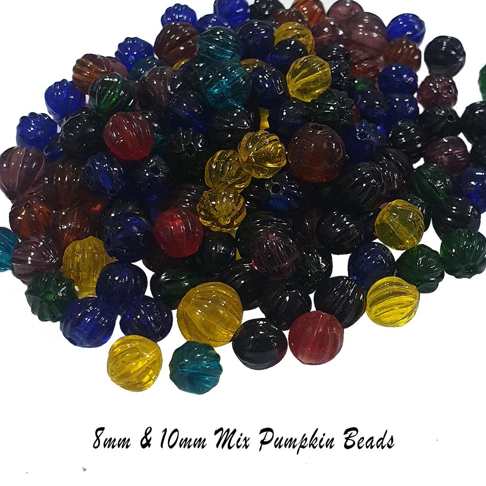 100 Pcs 8mm and 10mm Size Mix Pumpkin courugated glass beads high quality Loose
