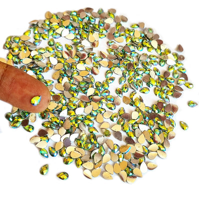 500 Pcs Pack, 6x4mm, Rainbow Green, Flat Back Drop Acrylic crystal Rhinestones imitaion Gems for Costume Making, FLAT BACK USED IN JEWELLERY ,HOBBY WORK ,NAIL ART ,CRAFT WORK ETC