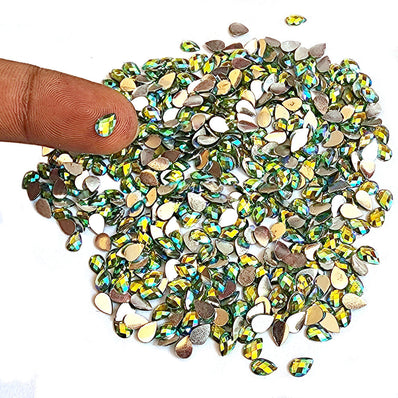 500 Pcs Pack, 6x4mm, Rainbow Green, Flat Back Drop Acrylic crystal Rhinestones imitaion Gems for Costume Making, FLAT BACK USED IN JEWELLERY ,HOBBY WORK ,NAIL ART ,CRAFT WORK ETC