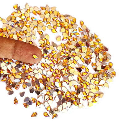 500 Pcs Pack, 4x6mm Topaz AB, Flat Back Drop Acrylic crystal Rhinestones imitaion Gems for Costume Making, FLAT BACK USED IN JEWELLERY ,HOBBY WORK ,NAIL ART ,CRAFT WORK ETC