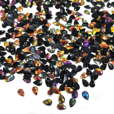 Size 6x4mm, Black Rainbow, Flat Back Drop Acrylic crystal Rhinestones imitaion Gems for Costume Making, FLAT BACK USED IN JEWELLERY ,HOBBY WORK ,NAIL ART ,CRAFT WORK ETC