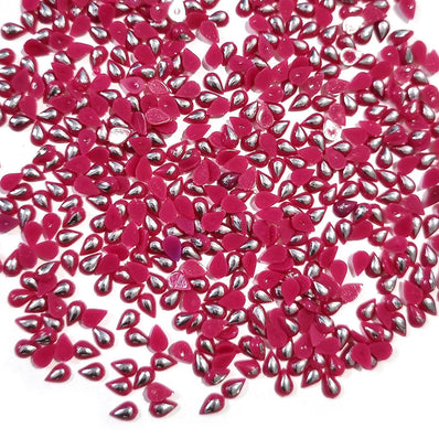 500 Pcs Pack, 6x4mm, Rani megenta with silver drop, Flat Back Drop Acrylic crystal Rhinestones imitaion Gems for Costume Making, FLAT BACK USED IN JEWELLERY ,HOBBY WORK ,NAIL ART ,CRAFT WORK ETC