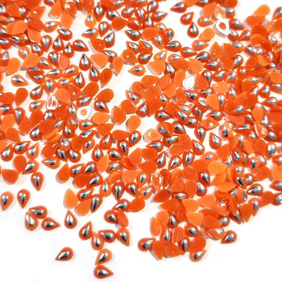 500 Pcs Pack, 6x4mm, Orange with silver drop, Flat Back Drop Acrylic crystal Rhinestones imitaion Gems for Costume Making, FLAT BACK USED IN JEWELLERY ,HOBBY WORK ,NAIL ART ,CRAFT WORK ETC