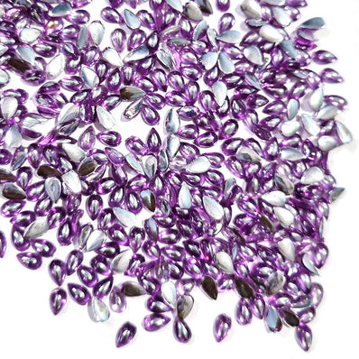 500 Pcs Pack, 6x4mm, purple with silver drop, Flat Back Drop Acrylic crystal Rhinestones imitaion Gems for Costume Making, FLAT BACK USED IN JEWELLERY ,HOBBY WORK ,NAIL ART ,CRAFT WORK ETC