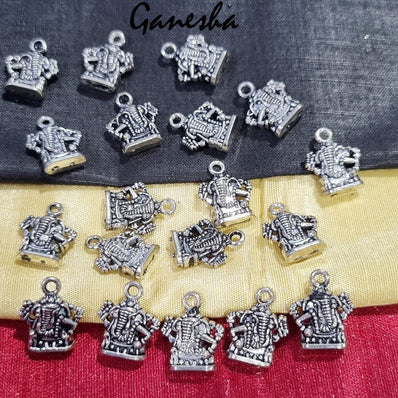 15 Pcs Pack, Ganesha Charms Pendant Jewelry Making Raw Materials Silver oxidized plated
