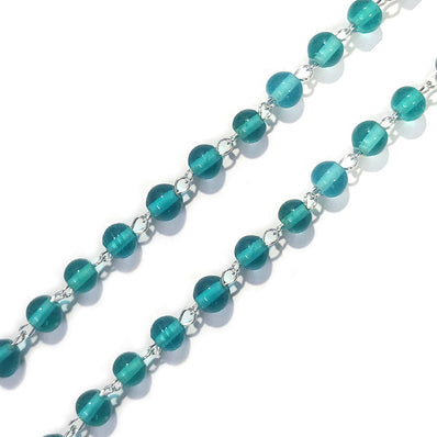 Teal Silver Wire Link 1 Meter Pack, 6mm size beads, link Rosary Chain Rosary